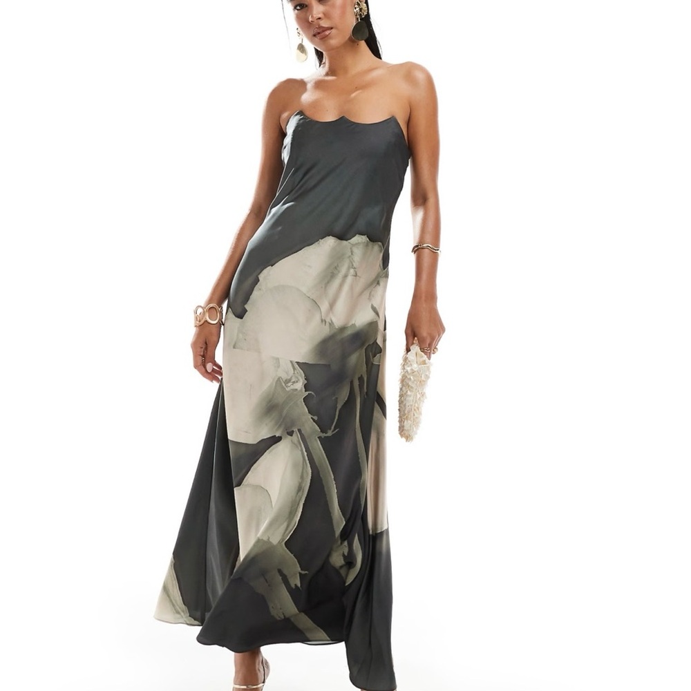ASOS DESIGN Abstract Floral Satin Midi Dress